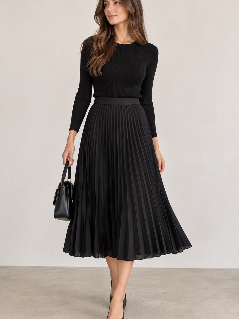 H&M Black Pleated Midi Skirt